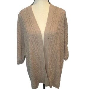 J. Jill TAN BEIGE Cable Knit Open Front Cardigan 3/4 Sleeves  Petite XL